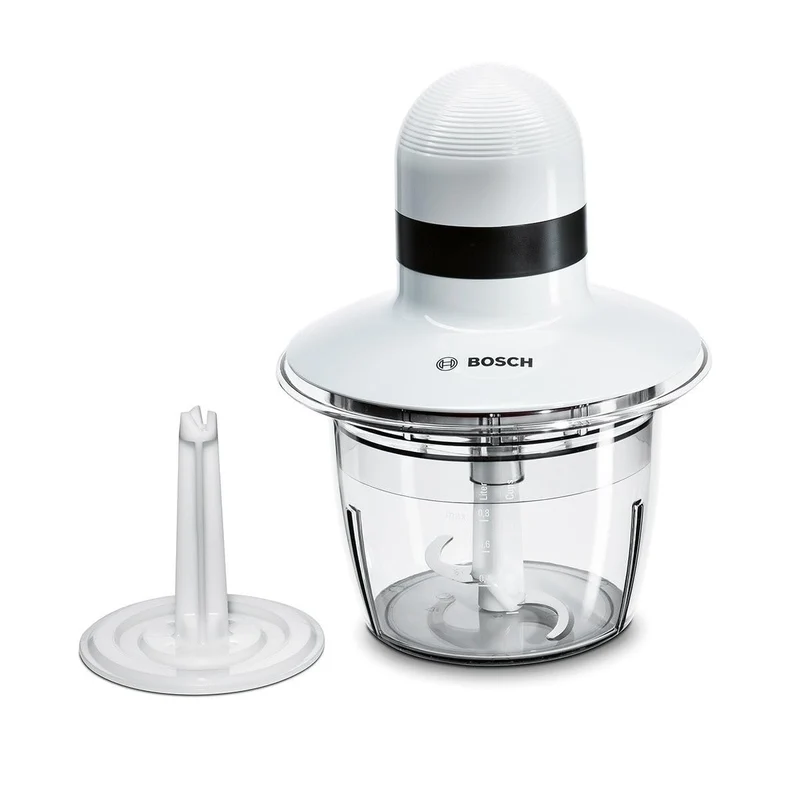 Bosch Universalzerkleinerer, elektrisch, schnell, Klingen aus Edelstahl, 800 ml Behälter, Scheibe zum Sahne schlagen, weiß, 400 W, MMR08A1