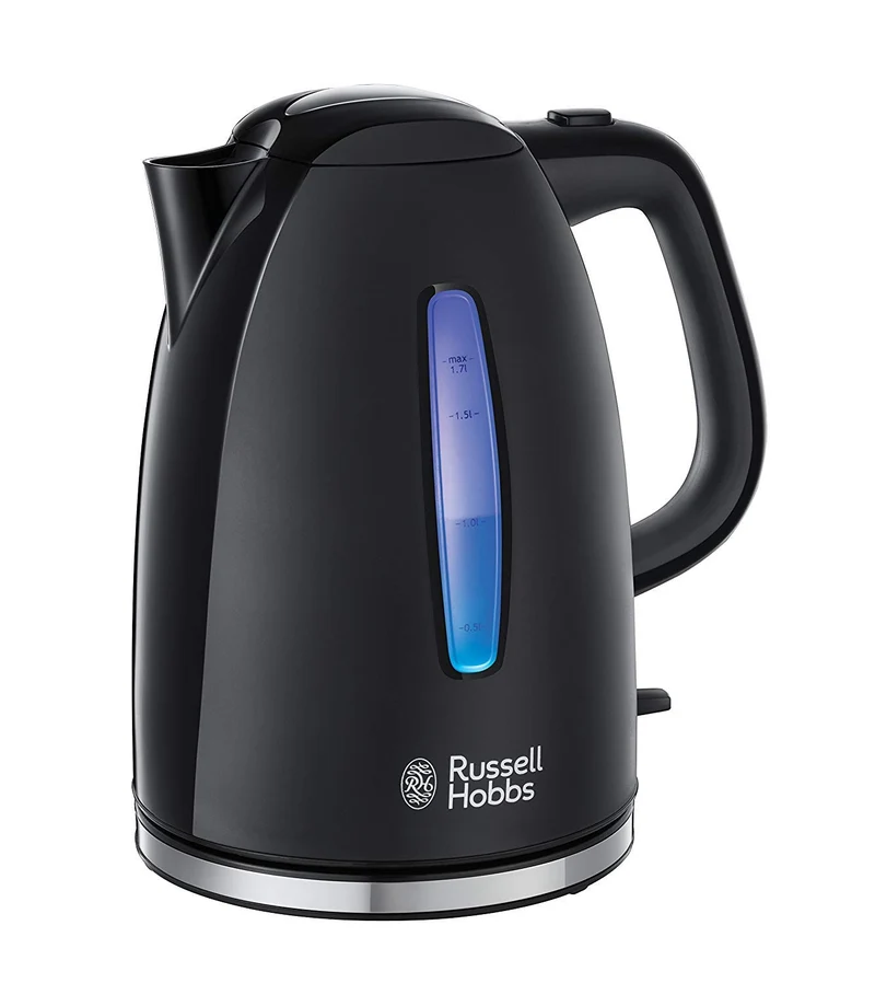 Russell Hobbs Wasserkocher Textures+, 1,7l, 2400W, LED Beleuchtung, Schnellkochfunktion, optimierte Ausgusstülle, herausnehmbarer Kalkfilter, Teekocher schwarz 22591-70 [Energieklasse A+++]