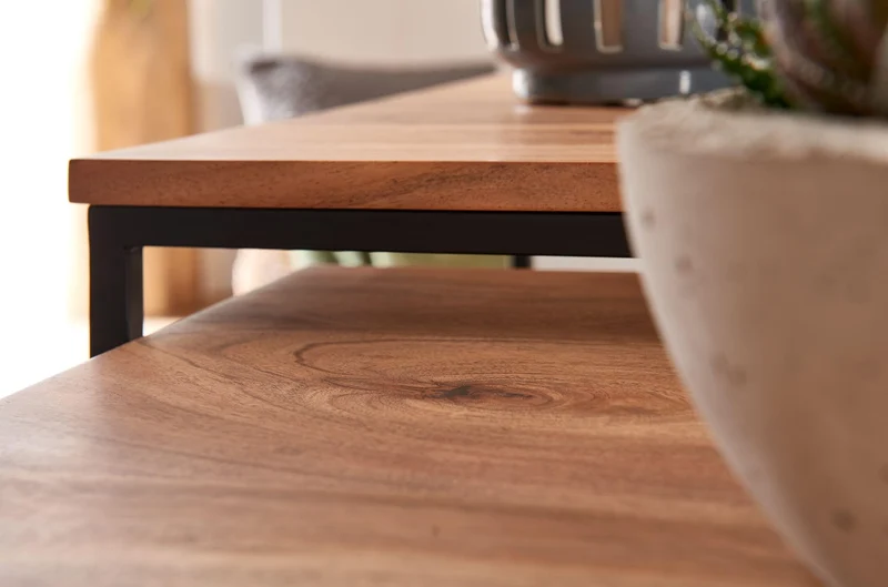 FineBuy Couchtisch 2er Set Akazie Massivholz Quadratisch, Satztisch