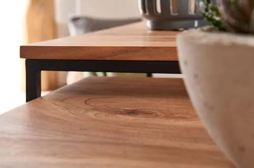 FineBuy Couchtisch 2er Set Akazie Massivholz Quadratisch, Satztisch