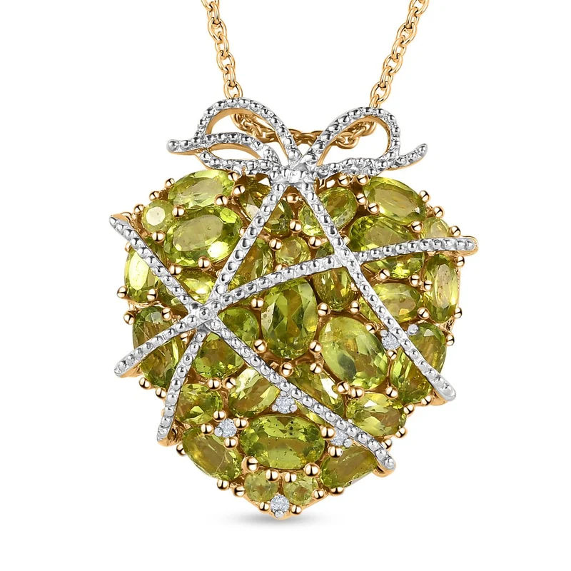GP Amore Kollektion - natürlicher Peridot-Anhänger mit Kette, 925 Silber vergoldet ca. 8.14 ct