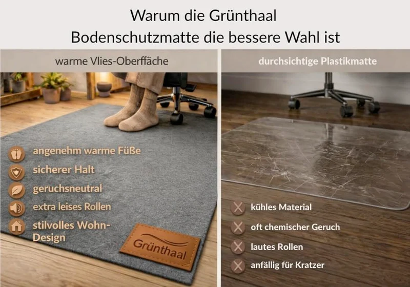 Bodenschutzmatte für Bürostuhl aus Vlies, 90x140, schützt Böden, rutschfest
