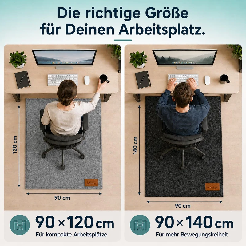 Bodenschutzmatte für Bürostuhl aus Vlies, 90x140, schützt Böden, rutschfest