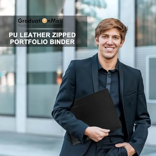 GraduationMall Schreibmappe A4 Reißverschluss, Klemmbrett Business Mappe Konferenzmappe, Dokumentenmappe Leder, Portfolio Padfolio Schwarz