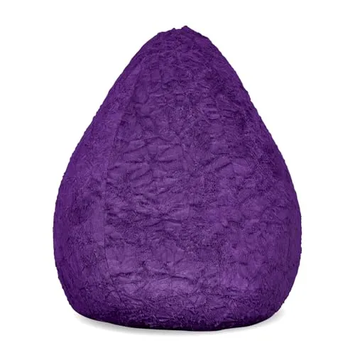 Lumaland Fluffy Sitzsack | Kinderzimmer Sitzkissen 60 x 45 cm | Waschbarer Bezug aus Webplüsch | Flauschiger & weicher Kinder Bodenkissen | Passend für Mädchen & Jungen | 120L Volumen [Dunkel Lila]