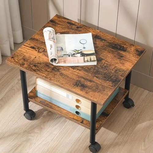 HOOBRO Druckertisch, Druckerwagen mit arretierbaren Rädern Druckerständer rollbar mit 2 Ebenen, Druckerhalter Industrie-Design, Rollcontainer, für Büro, Fax, Dunkelbraun und Schwarz EBF02PS01G1