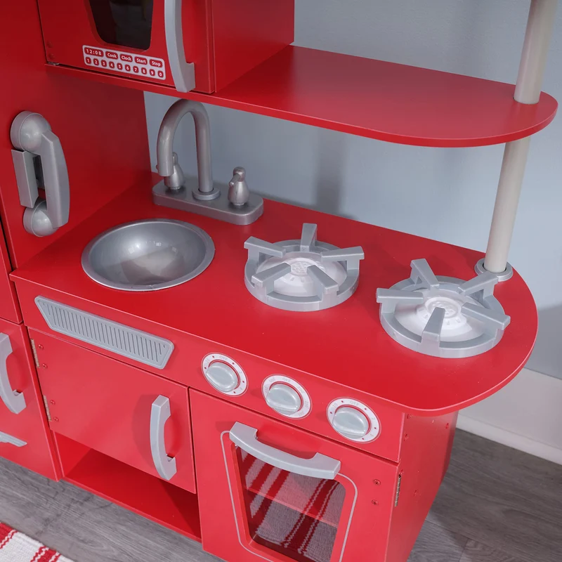 KidKraft Vintage Rot Kinderküche aus Holz mit Spieltelefon, Spielküche mit Retro Kühlschrank, Spielzeug für Kinder ab 3 Jahre, 53173