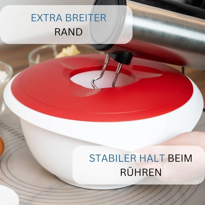 Westmark Rühr-/Backschüssel mit Spritzschutz, Deckel und Ausgießer, Kunststoff,Weiß/Rot, 3155227R Füllmenge: 3,5 L