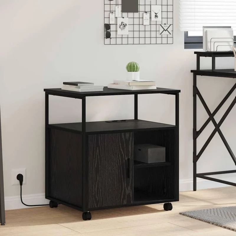 Büroschrank Schwarze Eiche 61x46x67 cm mit Ladestation mobiler Aufbewahrungsschrank aus Holzwerkstoff Modernes Design Robustheit für Homeoffice Wohnzimmer Flur