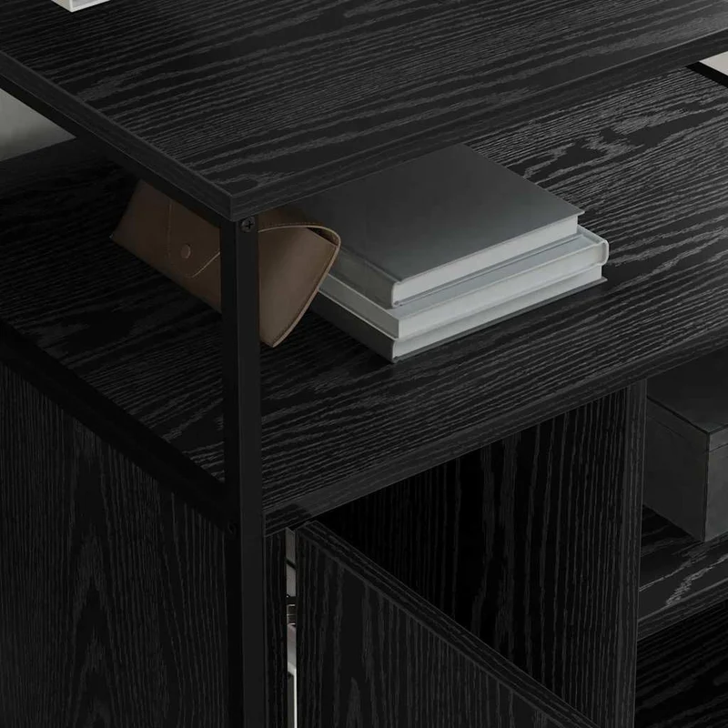 Büroschrank Schwarze Eiche 61x46x67 cm mit Ladestation mobiler Aufbewahrungsschrank aus Holzwerkstoff Modernes Design Robustheit für Homeoffice Wohnzimmer Flur