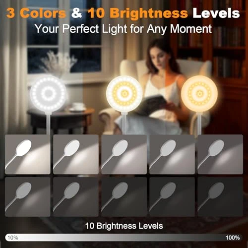 61 LED Akku Leselampe Bett –【3 Farbmodi & 10 Helligkeiten】 2000mAh Klemmlampe mit USB-C, 40cm Flexibler Schwanenhals, Buchlampe, Klemmleuchte für Schlafzimmer, Schreibtisch & Camping
