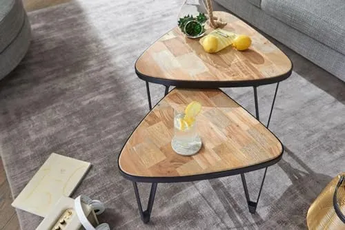 FineBuy Couchtisch 2er Set 60x60x45 cm Massivholz Dreieckig, Satztisch