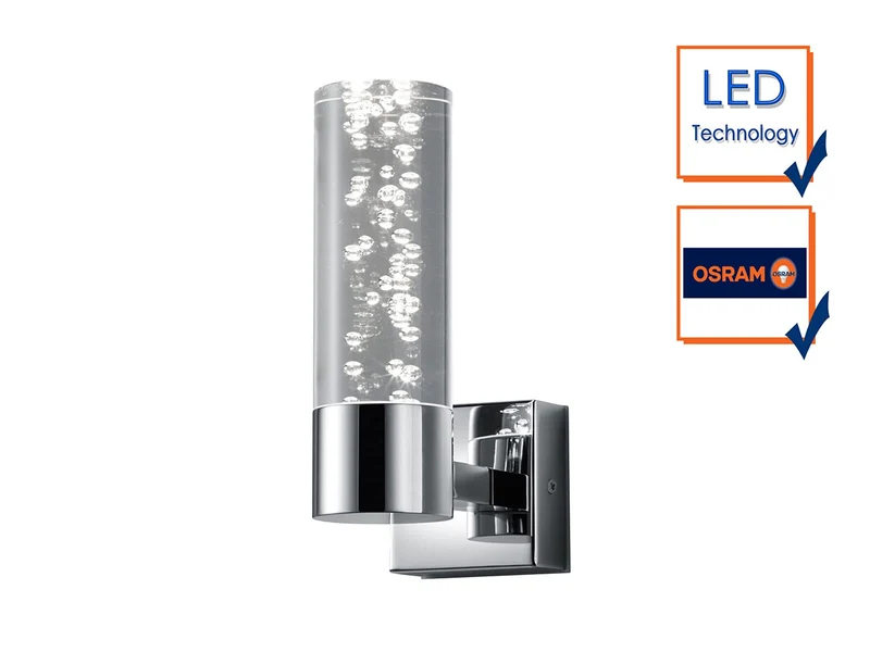 Trio Leuchten LED Bad Wandleuchte Bolsa 282410106, Chrom, Acryl klar mit Bubbles, 3.2 Watt