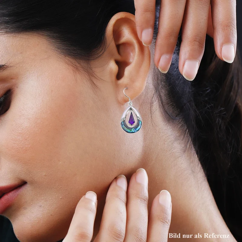 Royal Bali - Afrikanische Amethyst, Abalone Muschel Ohrringe 925 Silber