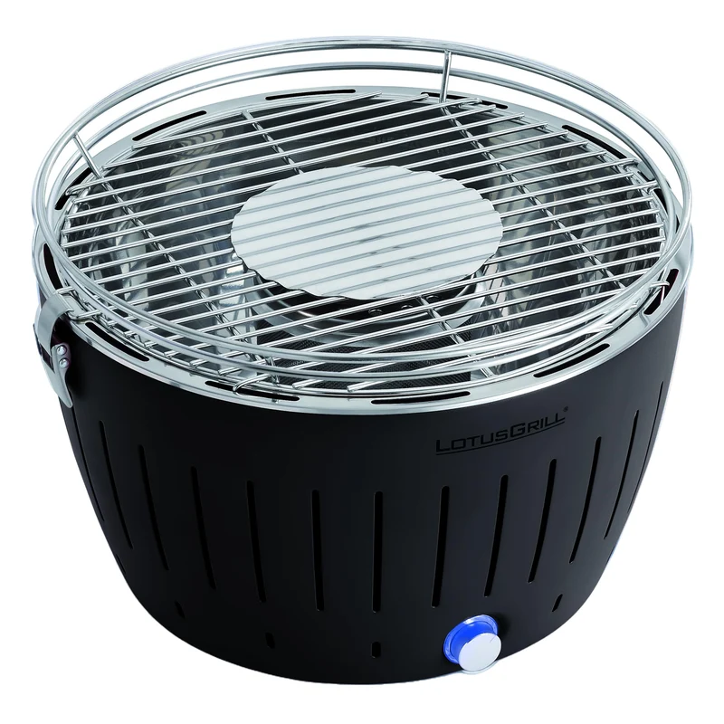 LotusGrill Classic Anthrazitgrau G340 der raucharme Holzkohlegrill/Tischgrill mit USB-Anschluß