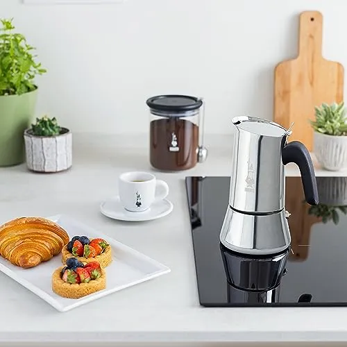 Bialetti - Neue italienische Espressomaschine Venus Induction aus Edelstahl, geeignet für alle Arten von Tellern, 4 Kaffeetassen (170 ml), Silber