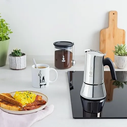 Bialetti - Neue italienische Espressomaschine Venus Induction aus Edelstahl, geeignet für alle Arten von Tellern, 4 Kaffeetassen (170 ml), Silber