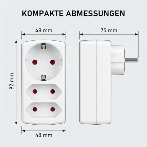 Aigostar Mehrfachsteckdose 3-Fach Steckdosenadapter, 2 Euro +1 Schuko Steckdose Kindersicherung, doppelstecker für steckdose,Weiß