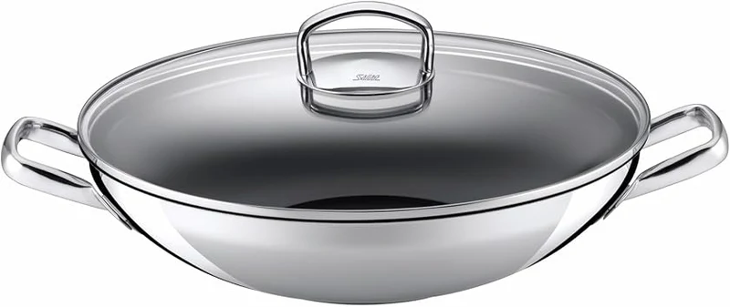 Silit Hongkong Wokpfanne Induktion 36 cm, mit Glasdeckel, CeraProtect keramische Antihaftversiegelung, Edelstahl Wok beschichtet, für alle Herdarten geeignet