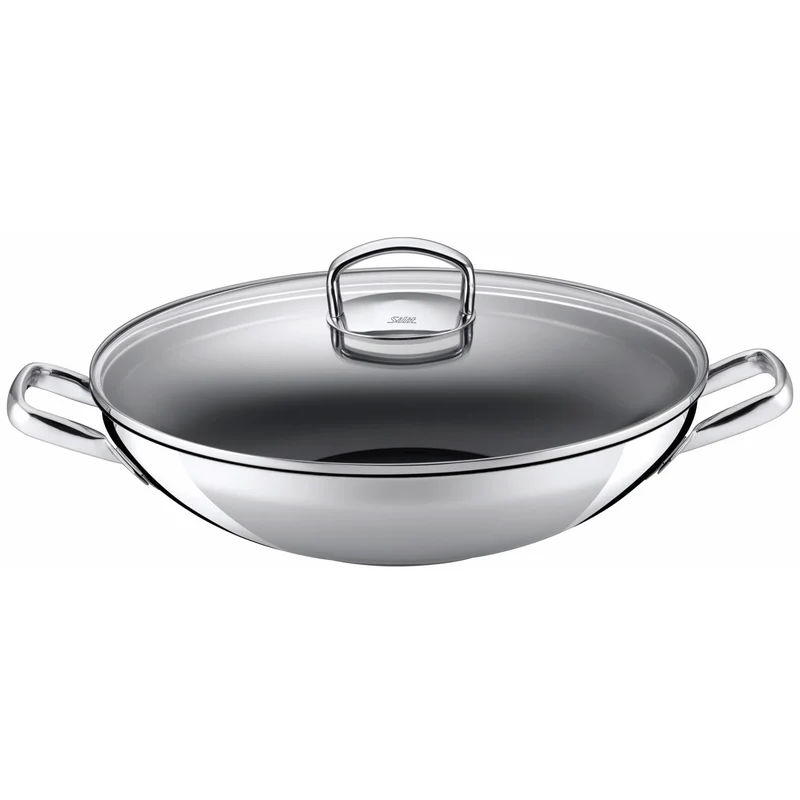 Silit Hongkong Wokpfanne Induktion 36 cm, mit Glasdeckel, CeraProtect keramische Antihaftversiegelung, Edelstahl Wok beschichtet, für alle Herdarten geeignet
