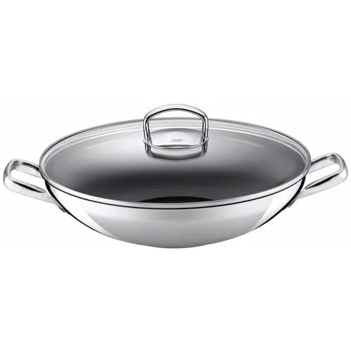 Silit Hongkong Wokpfanne Induktion 36 cm, mit Glasdeckel, CeraProtect keramische Antihaftversiegelung, Edelstahl Wok beschichtet, für alle Herdarten geeignet