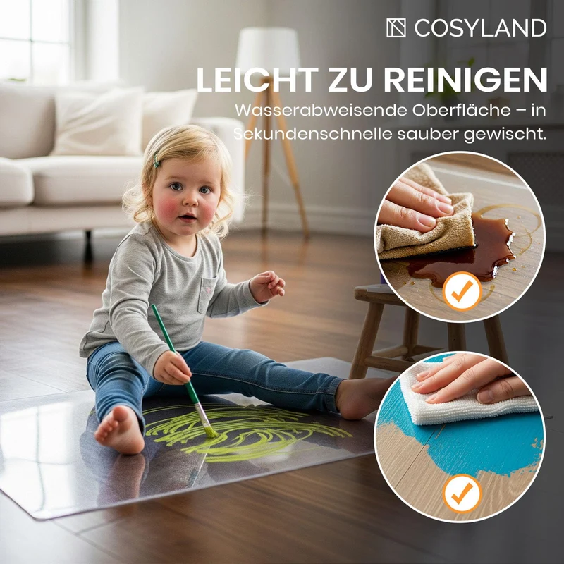 COSYLAND Bodenschutzmatte Bürostuhl Transparent 90x120 cm – rutschfeste Unterlage für Hartboden, Schreibtischstuhl Unterlage klar, Nicht für Teppich geeignet