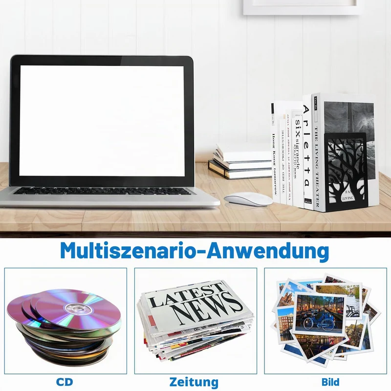 2 Parr/4 Stück Buchstützen Metall Schwarz, Bücherhalter für Regal Bücherstützen, Buchhalter Regal, CD Book Holder Shelf Bücherstopper für Büro Zuhause Schule Bookends(12 x 16 x 9.5 cm)