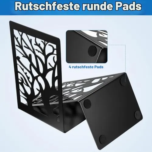 2 Parr/4 Stück Buchstützen Metall Schwarz, Bücherhalter für Regal Bücherstützen, Buchhalter Regal, CD Book Holder Shelf Bücherstopper für Büro Zuhause Schule Bookends(12 x 16 x 9.5 cm)