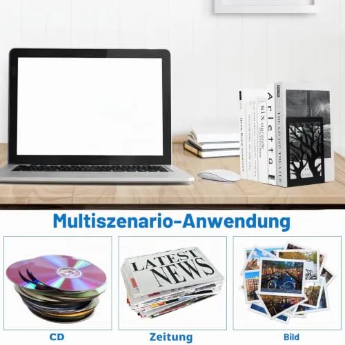 2 Parr/4 Stück Buchstützen Metall Schwarz, Bücherhalter für Regal Bücherstützen, Buchhalter Regal, CD Book Holder Shelf Bücherstopper für Büro Zuhause Schule Bookends(12 x 16 x 9.5 cm)