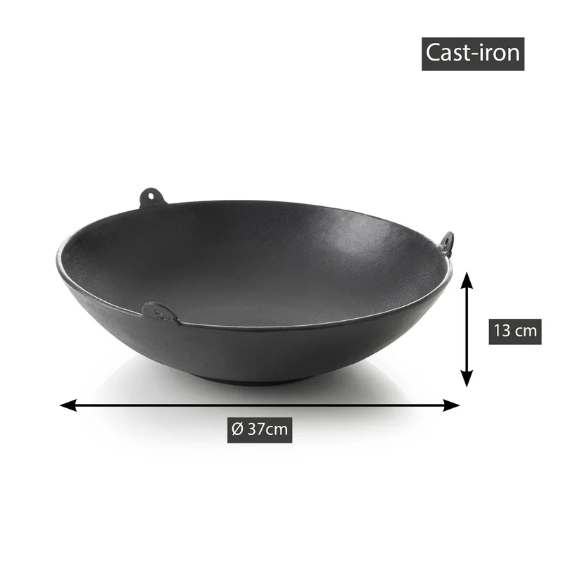 Barbecook Junko Gusseisen Wok zum Befestigen am Schwenkgrill, schwarz, rund, 37 cm