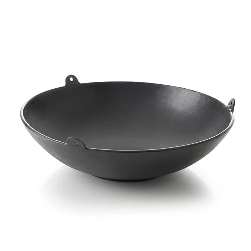 Barbecook Junko Gusseisen Wok zum Befestigen am Schwenkgrill, schwarz, rund, 37 cm
