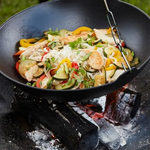 Barbecook Junko Gusseisen Wok zum Befestigen am Schwenkgrill, schwarz, rund, 37 cm