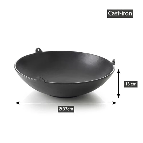 Barbecook Junko Gusseisen Wok zum Befestigen am Schwenkgrill, schwarz, rund, 37 cm