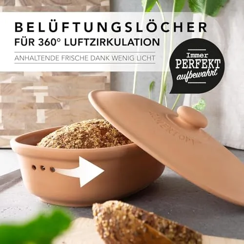Römertopf Brottopf MAXI Terrakotta – 6,5 L Aufbewahrungsbehälter aus atmungsaktivem Naturton – Brotbox oval mit Deckel – luftdurchlässig & spülmaschinengeeignet