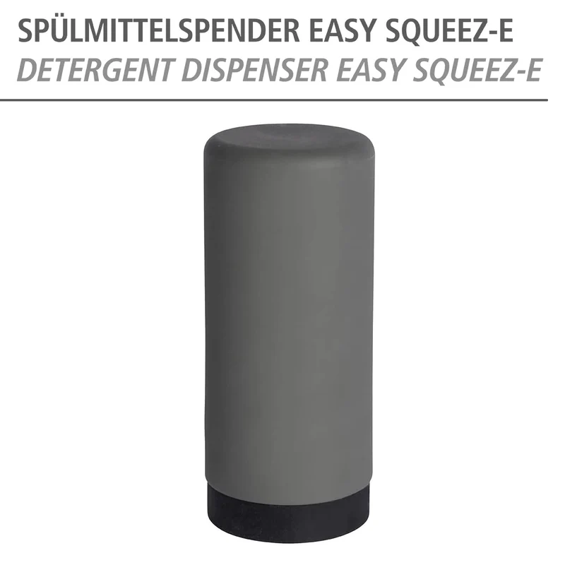 WENKO Spülmittelspender Easy Squeez-e, hochwertiger Spender für Spülmittel in der Küche, einfach Dosierung, Seifenspender aus auslaufsicherem Silikon, Fassungsvermögen 250 ml, Ø 6 x 14 cm, Grau