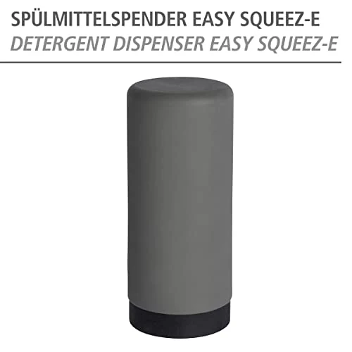 WENKO Spülmittelspender Easy Squeez-e, hochwertiger Spender für Spülmittel in der Küche, einfach Dosierung, Seifenspender aus auslaufsicherem Silikon, Fassungsvermögen 250 ml, Ø 6 x 14 cm, Grau
