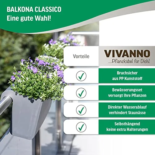 VIVANNO Balkonkasten 80 cm mit Halterung & Bewässerung BALKONA Classico