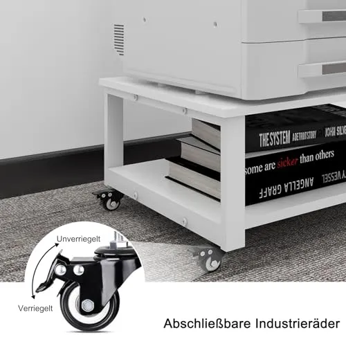 PUNCIA 2-Ebenen Druckertisch mit Rollen 60 x 60 cm Druckerständer