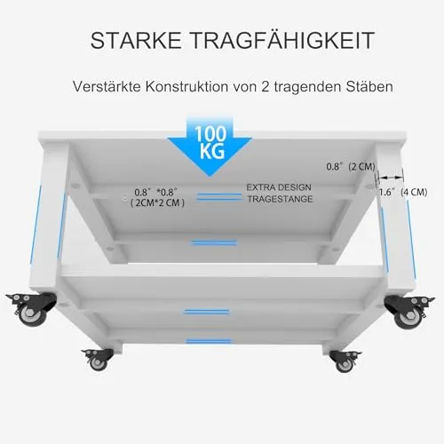 PUNCIA 2-Ebenen Druckertisch mit Rollen 60 x 60 cm Druckerständer