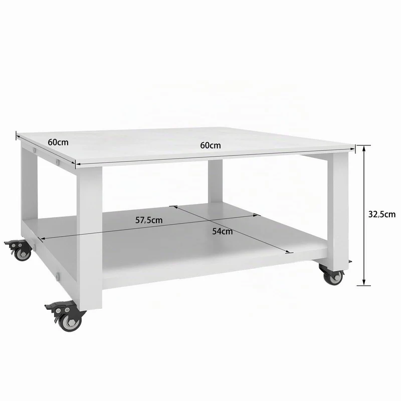 PUNCIA 2-Ebenen Druckertisch mit Rollen 60 x 60 cm Druckerständer