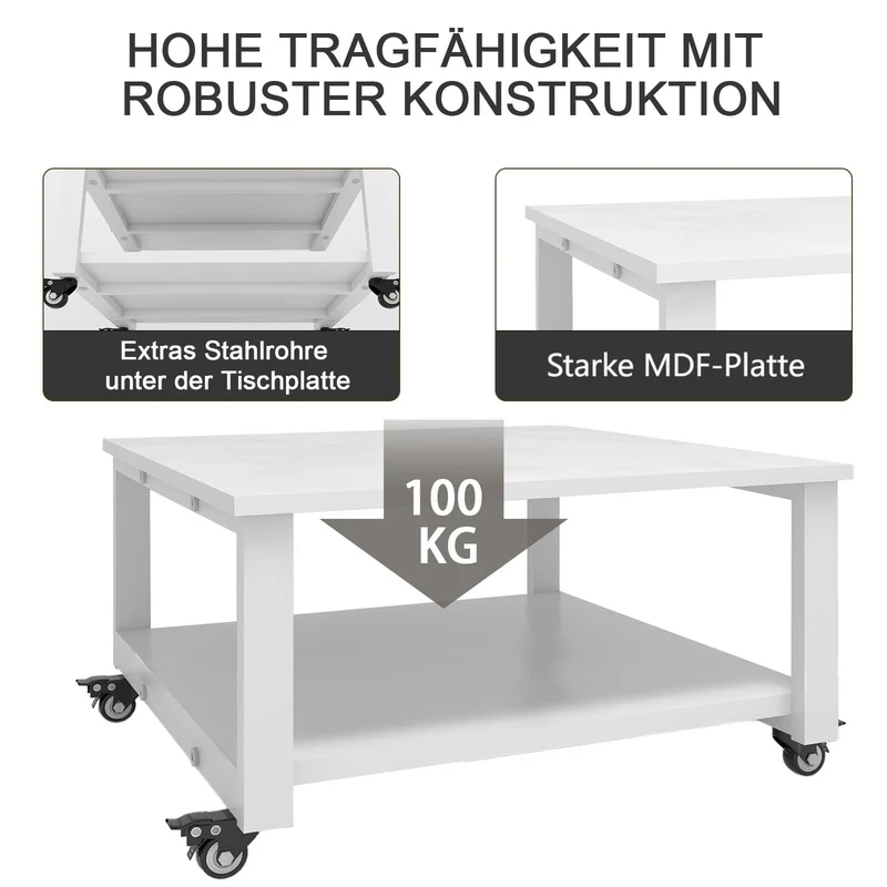 PUNCIA 2-Ebenen Druckertisch mit Rollen 60 x 60 cm Druckerständer