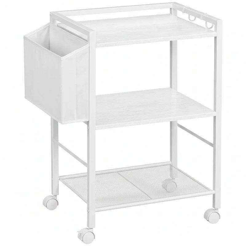 HOOBRO Druckertisch, Druckerständer mit Rollen, 3 Ebenen Druckerwagen, mit Verstellbaren Ablagen und Dokumentenkorb, 52 x 40 x 80,5 cm, für Büro und Zuhause, Weiß
