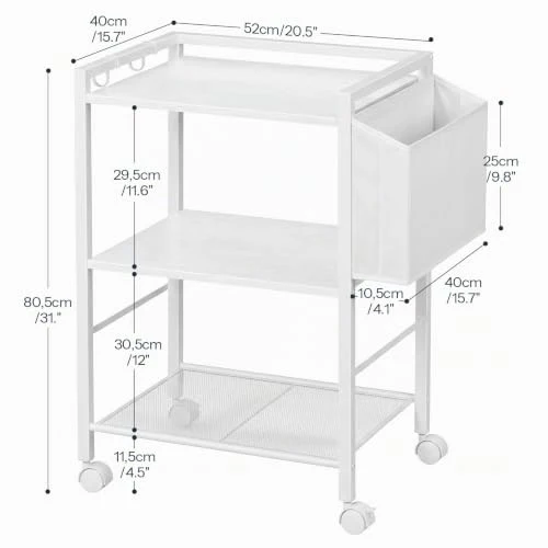 HOOBRO Druckertisch, Druckerständer mit Rollen, 3 Ebenen Druckerwagen, mit Verstellbaren Ablagen und Dokumentenkorb, 52 x 40 x 80,5 cm, für Büro und Zuhause, Weiß