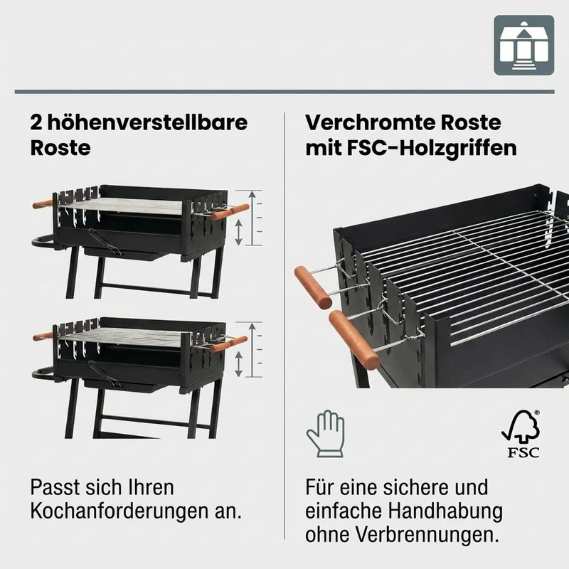 Tarrington House Holzkohlegrill Brigida, Stahl, 2 höhenverstellbare Roste, mit Räder, schwarz