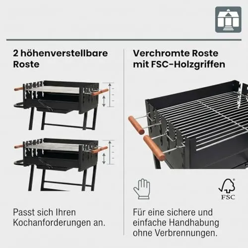 Tarrington House Holzkohlegrill Brigida, Stahl, 2 höhenverstellbare Roste, mit Räder, schwarz