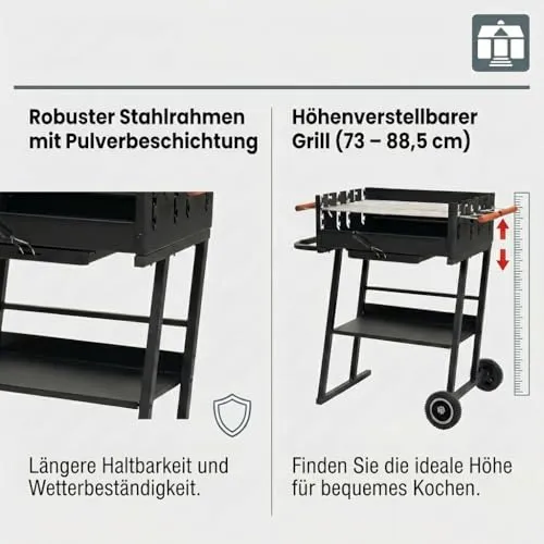 Tarrington House Holzkohlegrill Brigida, Stahl, 2 höhenverstellbare Roste, mit Räder, schwarz