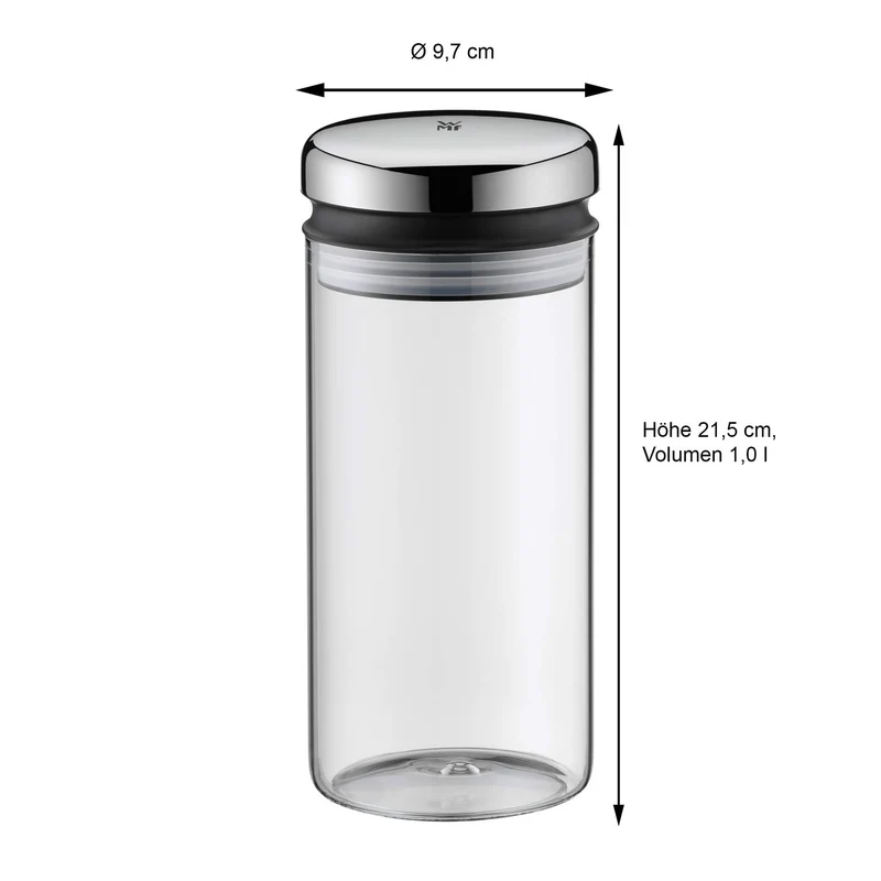 WMF Depot Vorratsdose Glas 1l, Höhe 21,5 cm, Kaffeebohnen Behälter, Kaffeedose, Vorratsglas mit Deckel, Müslidose, Frischhaltedose mit große Einfüllöffnung