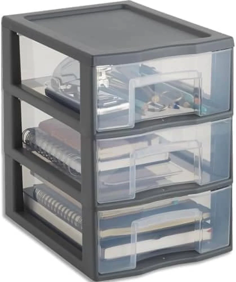 SUNDIS Tag Tower, schubladenbox aus Kunststoff, 3 Schubladen im Format A5, Grau, Höhe 25,5 Cm, Stapelbar, Ideal zur Aufbewahrung Von Kosmetika, Schmuck, Accessoires, Vorräten