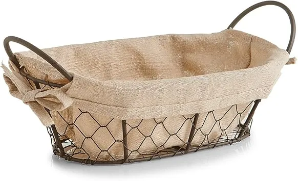 Zeller Brotkörbchen, Draht/Leinen, Braun/Beige, 26 x 17 x 9 cm, 18090