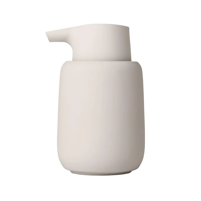 blomus Seifenspender -SONO- 250 ml aus Keramik | Handseifenspender in Beige | Ø8 x 14H cm |Farbe Moonbeam | Flüssigseifenspender mit Pumpkopf